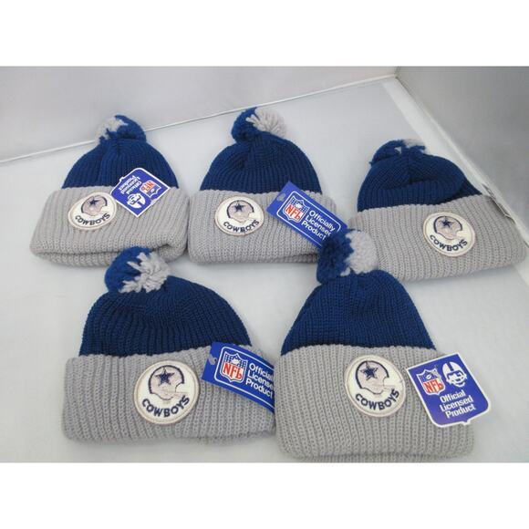 Lot (5) NWT Vintage DALLAS COWBOYS Knit Winter Pom TODDLER Beanie Hat 70s/80s